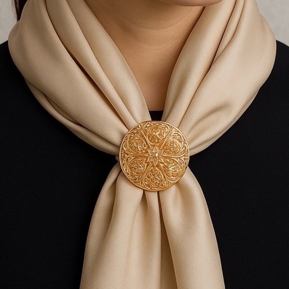 Vintage Gold Tone Filigree Scarf Clip / Slide - Ornate & Elegant - Picture 3 of 9